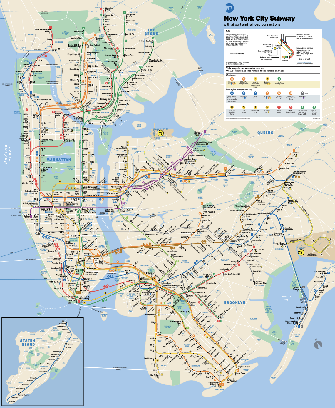 New York City subway system map (Source: https://new.mta.info/sites/default/files/2019-10/subway_map_app_web_Oct_2019.pdf)